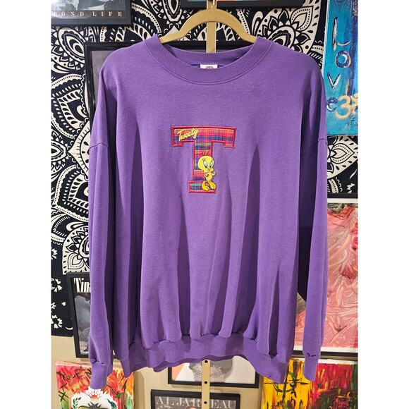 Rare Vintage 90s Tweety Bird Looney Tunes Purple Crewneck Plus Size 2XL - Picture 1 of 8